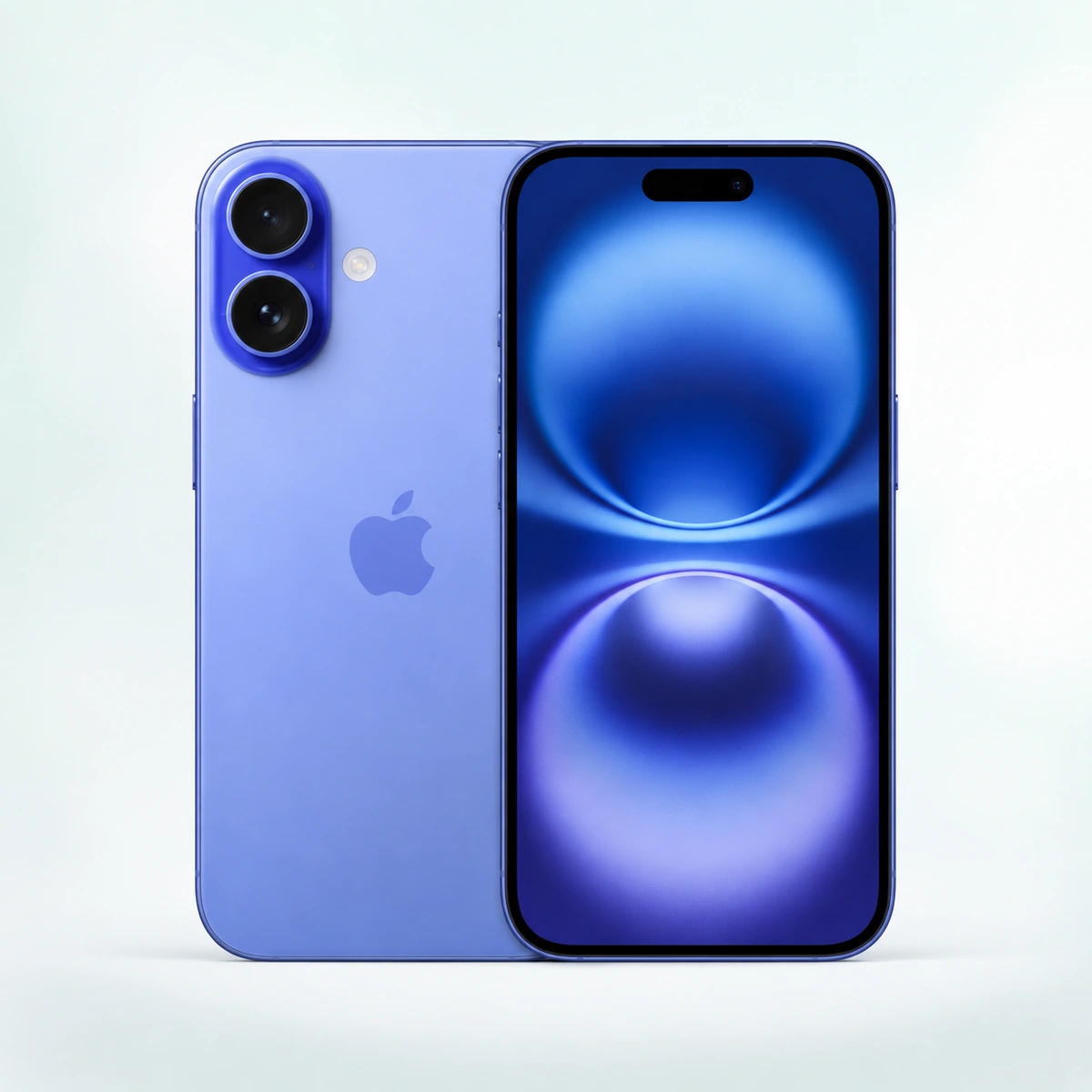 Ультрамариновый iPhone 16, вид спереди и сзади